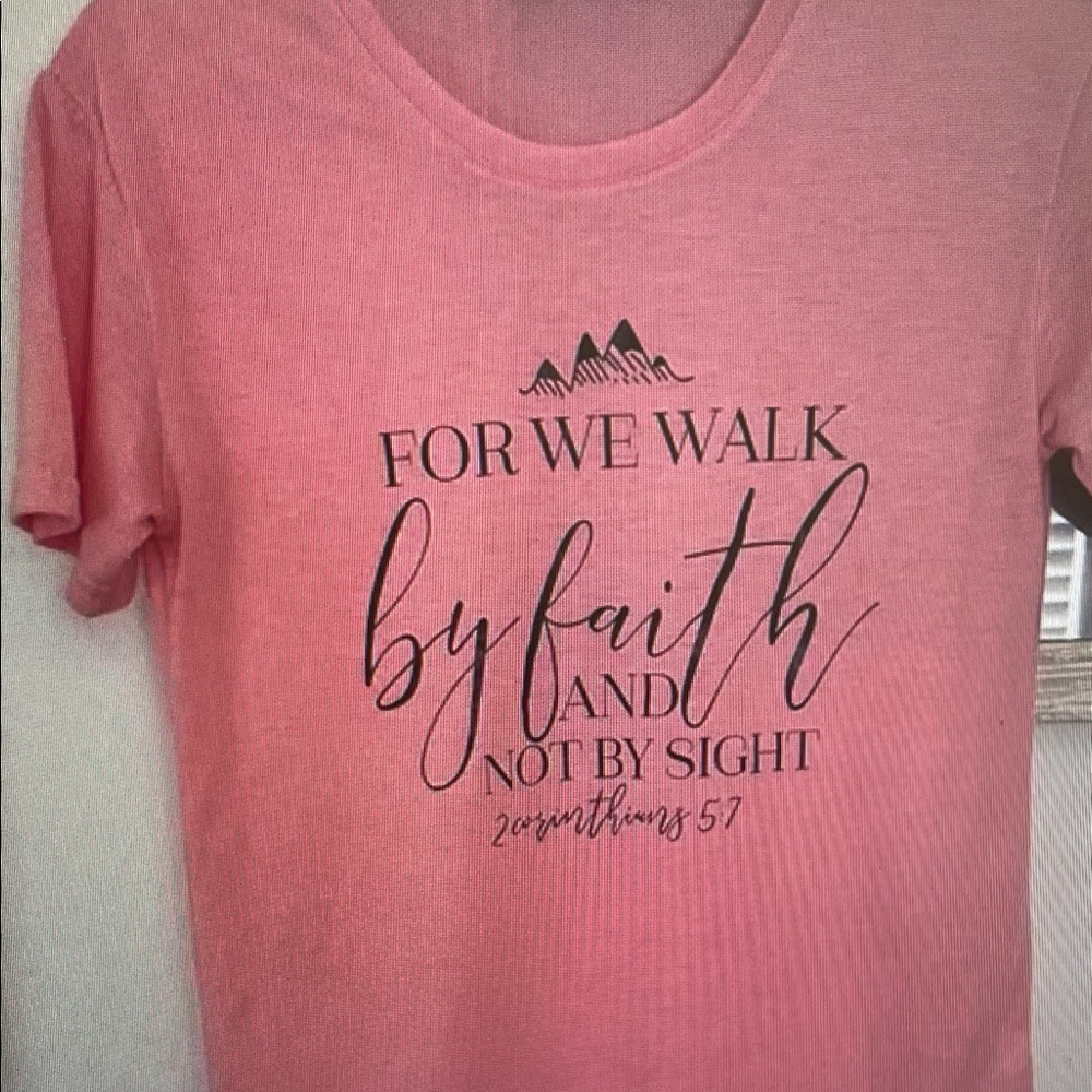 Fashion Nova Pink 'By Faith' Script Graphic Short Sleeve Tee